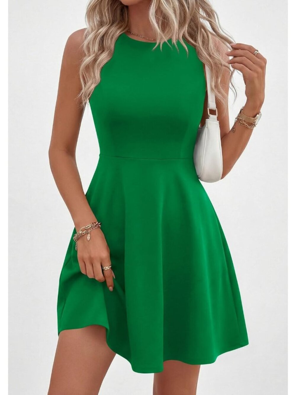 〽️Women's Green Elegant Classy Spring A Line Sleeveless Mini Short Dress - Picture 3 of 6